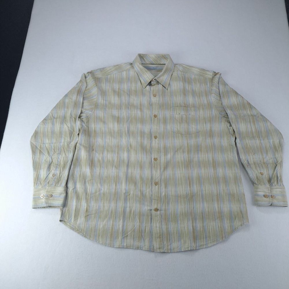 Tommy Bahama Button Down Shirt Long Sleeve‎ Mens Striped Check XL Silk Cotton